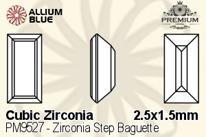PREMIUM CRYSTAL Zirconia Step Baguette 2.5x1.5mm Zirconia White