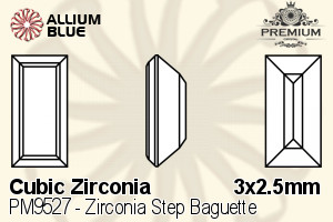 PREMIUM CRYSTAL Zirconia Step Baguette 3x2.5mm Zirconia White
