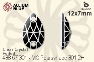 Preciosa MC Pearsshape 301 2H Sew-on Stone (438 67 301) 12x7mm - Clear Crystal With Silver Foiling - Click Image to Close