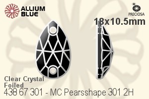 Preciosa MC Pearsshape 301 2H Sew-on Stone (438 67 301) 18x10.5mm - Clear Crystal With Silver Foiling - Click Image to Close