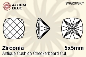 スワロフスキー Zirconia Antique Cushion Checkerboard カット (SGACCC) 5x5mm - Zirconia