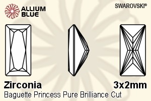 SWAROVSKI GEMS Cubic Zirconia Baguette Princess PB White 3.00x2.00MM normal +/- FQ 0.200