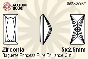 SWAROVSKI GEMS Cubic Zirconia Baguette Princess PB White 5.00x2.50MM normal +/- FQ 0.100