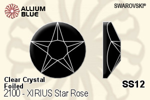 Swarovski XIRIUS Star Rose Flat Back No-Hotfix (2100) SS12 - Clear Crystal With Platinum Foiling