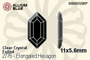 Swarovski Elongated Hexagon Flat Back No-Hotfix (2776) 11x5.6mm - Clear Crystal With Platinum Foiling - Click Image to Close