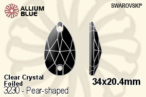 施華洛世奇 梨形 手縫石 (3230) 34x20.4mm - 透明白色 白金水銀底