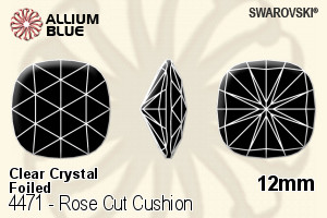 Swarovski Rose Cut Cushion Fancy Stone (4471) 12mm - Clear Crystal With Platinum Foiling - Click Image to Close