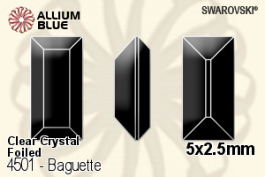 スワロフスキー Baguette ファンシーストーン (4501) 5x2.5mm - クリスタル 裏面プラチナフォイル - ウインドウを閉じる