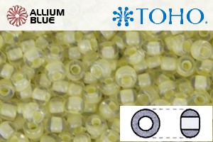 TOHO Round Seed Beads (RR8-182) 8/0 Round Medium - Inside-Color Luster Crystal/Opaque Yellow-Lined - Click Image to Close