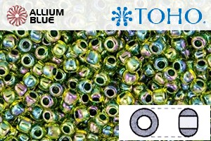 TOHO Round Seed Beads (RR6-1829) 6/0 Round Large - Inside-Color Rainbow Jonquil/Forest Green-Lined - Click Image to Close