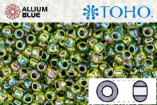 TOHO Round Seed Beads (RR8-1829) 8/0 Round Medium - Inside-Color Rainbow Jonquil/Forest Green-Lined