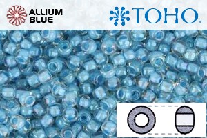 TOHO Round Seed Beads (RR8-183) 8/0 Round Medium - Inside-Color Luster Crystal/Opaque Aqua-Lined - Click Image to Close