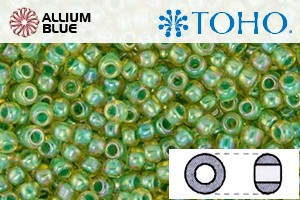 TOHO Round Seed Beads (RR8-1830) 8/0 Round Medium - Inside-Color Rainbow Lt Jonquil/Mint-Lined