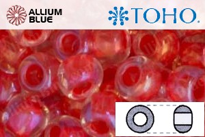 TOHO Round Seed Beads (RR3-185) 3/0 Round Extra Large - Inside-Color Luster Crystal/Poppy-Lined - Click Image to Close
