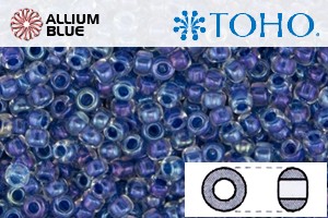 TOHO Round Seed Beads (RR8-189) 8/0 Round Medium - Inside-Color Luster Crystal/Caribbean Blue-Lined - Click Image to Close