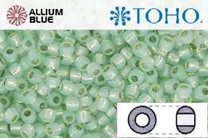 TOHO Round Seed Beads (RR15-2118) 15/0 Round Small - Silver-Lined Milky Lt Peridot - Click Image to Close