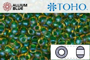 TOHO Round Seed Beads (RR3-242) 3/0 Round Extra Large - Inside-Color Luster Jonquil/Emerald-Lined - 关闭视窗 >> 可点击图片