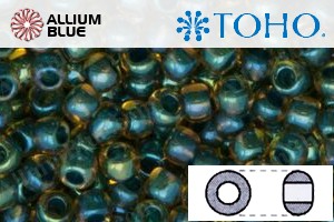 TOHO Round Seed Beads (RR15-243) 15/0 Round Small - Inside-Color Rainbow Topaz/Opaque Emerald-Lined - Click Image to Close