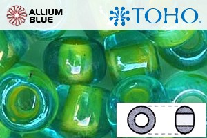 TOHO Round Seed Beads (RR3-307) 3/0 Round Extra Large - Inside-Color Aqua/Opaque Yellow-Lined - Click Image to Close