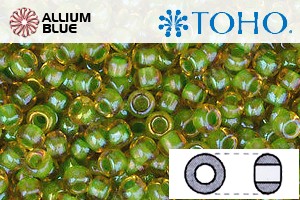 TOHO ラウンド Seed ビーズ (RR3-393) 3/0 ラウンド Extra Large - Inside-カラー Topaz/Opaque Green-Lined - ウインドウを閉じる