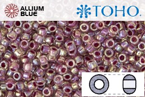 TOHO Round Seed Beads (RR3-771) 3/0 Round Extra Large - Inside-Color Rainbow Crystal/Strawberry-Lined - Click Image to Close