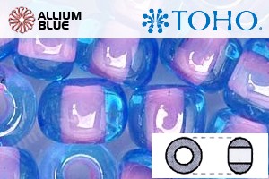 TOHO ラウンド Seed ビーズ (RR15-937) 15/0 ラウンド Small - Inside-カラー Aqua/Bubble Gum Pink-Lined - ウインドウを閉じる