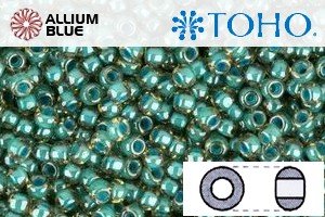 TOHO ラウンド Seed ビーズ (RR3-953) 3/0 ラウンド Extra Large - Inside-カラー Jonquil/Turquoise-Lined - ウインドウを閉じる