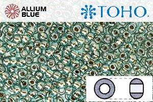 TOHO Round Seed Beads (RR3-990) 3/0 Round Extra Large - Gold-Lined Aqua - Click Image to Close