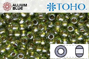 TOHO Round Seed Beads (RR3-991) 3/0 Round Extra Large - Gold-Lined Peridot - Click Image to Close
