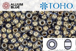 TOHO Round Seed Beads (RR3-992) 3/0 Round Extra Large - Gold-Lined Lt Montana Blue - Click Image to Close
