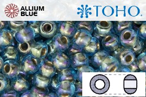 TOHO Round Seed Beads (RR15-995) 15/0 Round Small - Gold-Lined Rainbow Aqua - Click Image to Close