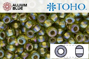 TOHO Round Seed Beads (RR6-996) 6/0 Round Large - Gold-Lined Rainbow Peridot - Click Image to Close