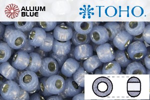 TOHO Round Seed Beads (RR6-PF2102) 6/0 Round Large - PermaFinish - Silver-Lined Milky Montana Blue - Click Image to Close