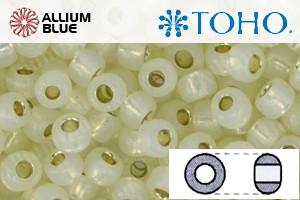 TOHO Round Seed Beads (RR8-PF2125) 8/0 Round Medium - PermaFinish - Silver-Lined Milky Lt Jonquil - Click Image to Close