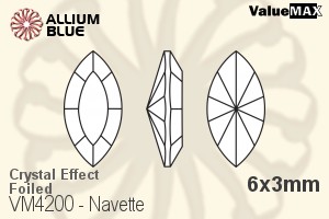 バリューマックス Navette ファンシーストーン (VM4200) 6x3mm - クリスタル エフェクト 裏面フォイル