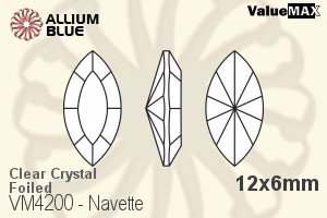 バリューマックス Navette ファンシーストーン (VM4200) 12x6mm - クリスタル 裏面フォイル - ウインドウを閉じる