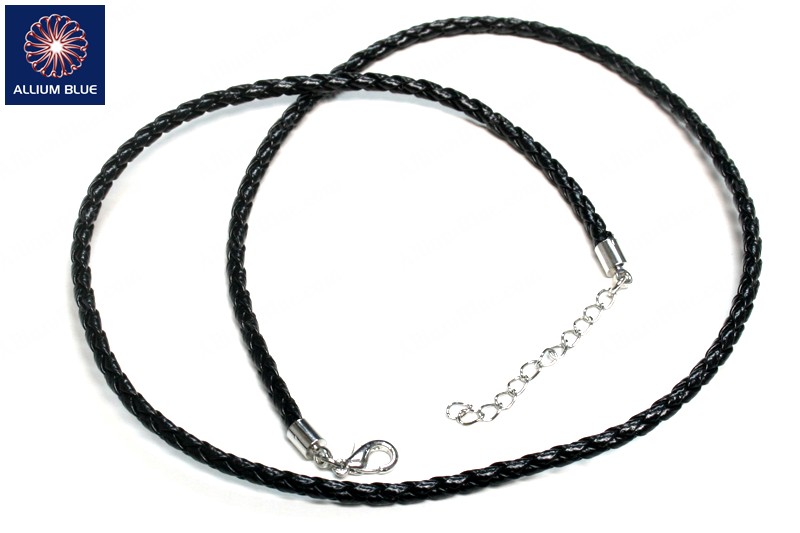 Braided Leatherette Chain, 3mm Diameter Necklace, Braided PU Leather, 黒, 18inch - ウインドウを閉じる