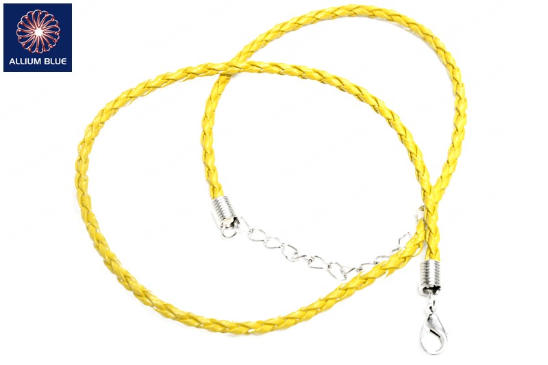 Braided Leatherette Chain, 3mm Diameter Necklace, Braided PU Leather, Yellow, 18inch - 關閉視窗 >> 可點擊圖片