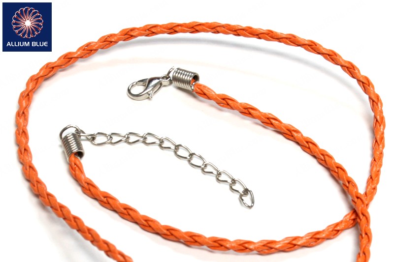 Braided Leatherette Chain, 3mm Diameter Necklace, Braided PU Leather, Orange, 18inch - 關閉視窗 >> 可點擊圖片