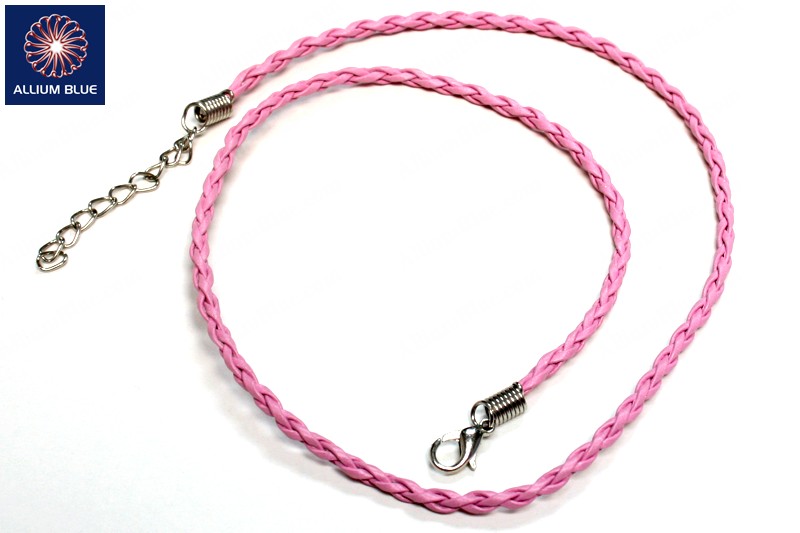 Braided Leatherette Chain, 3mm Diameter Necklace, Braided PU Leather, Light Pink, 18inch - Click Image to Close