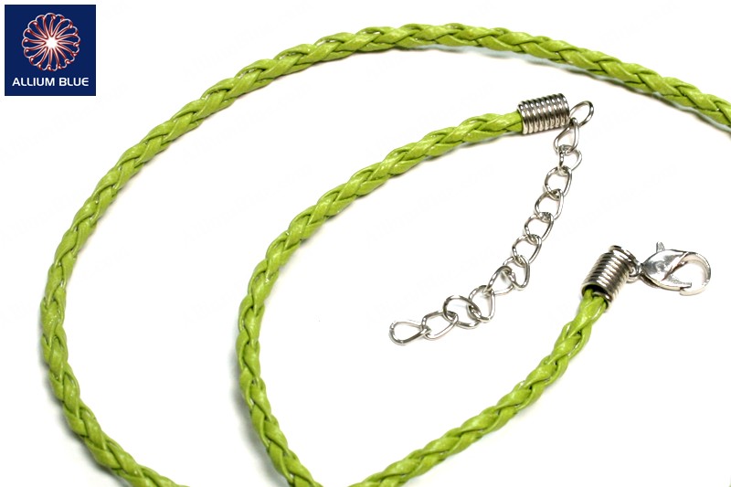 Braided Leatherette Chain, 3mm Diameter Necklace, Braided PU Leather, Light Green, 18inch - ウインドウを閉じる