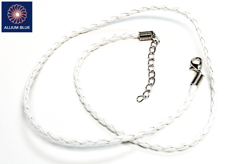 Braided Leatherette Chain, 3mm Diameter Necklace, Braided PU Leather, White, 18inch - ウインドウを閉じる