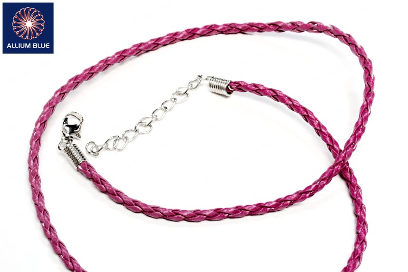 Braided Leatherette Chain, 3mm Diameter Necklace, Braided PU Leather, Magenta, 18inch - 關閉視窗 >> 可點擊圖片