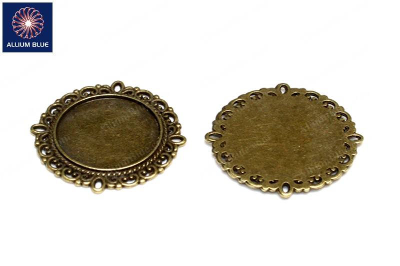 Round Scalloped Picture Frame, Plated Base Metal, Antique Brass, 30.5mm - Click Image to Close