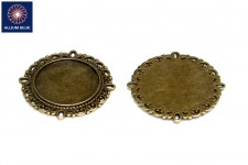 Round Scalloped Picture Frame, Plated Base Metal, Antique Brass, 30.5mm